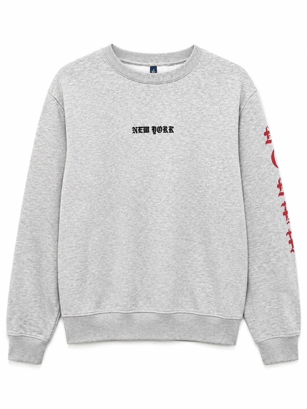 Grey Kids Crewneck Sweatshirt with Red & Black Sleeve Lettering